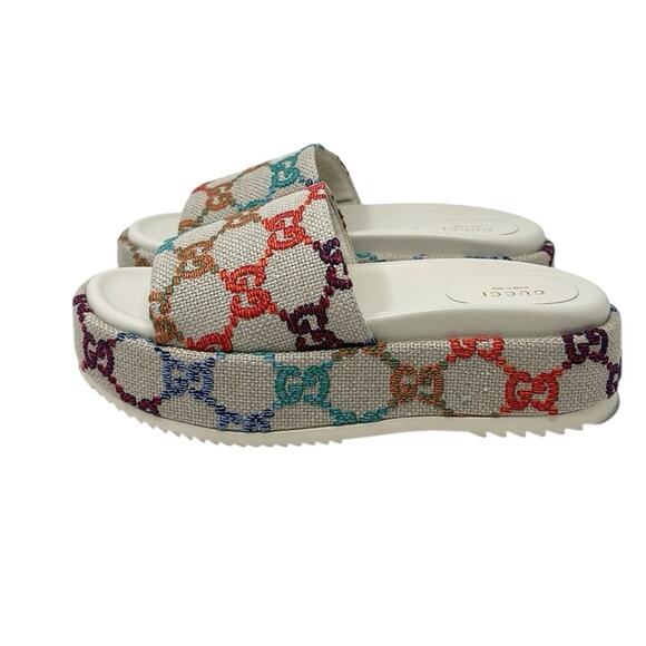 Gucci Angelina Sandals GG Canvas Monogram Psychedelic Platform Slides Size 40 - Picture 3 of 9